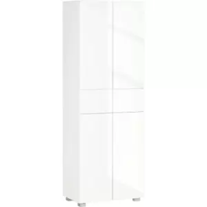 image of Kitchen Cupboard Storage Cabinet Push Open Doors and Drawers, White - High Gloss White - Homcom