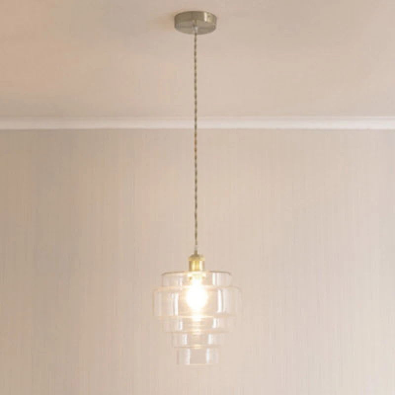 Image of ValueLights ValueLights Lane Glass 5 Tier Layered Shade Brushed Chrome Ceiling Pendant Light in Clear Clear One Size Unisex 5059406062773