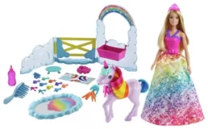 image of Barbie Dreamtopia Unicorn Pet Playset with Princess Doll