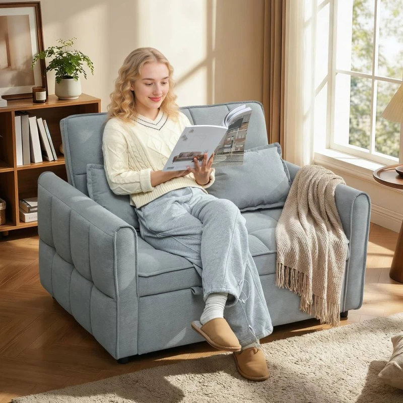 Image of HOMCOM 2 Seater Sofa Bed, 3-in-1 Sleeper Sofa with Adjustable Backrest in Grey Grey Unisex