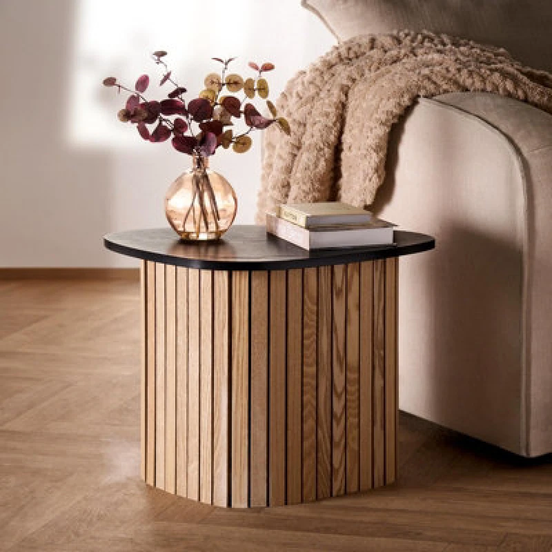 Image of OHS OHS Ribbed Side Table Corner Bedroom Living Room Office Bedside in Black One Size Unisex 5027434229604