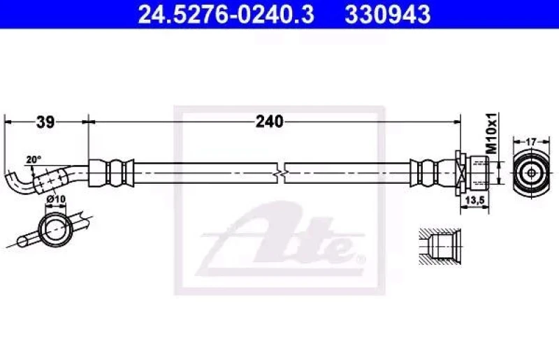 Image of ATE 24.5276-0240.3 Brake Hose without banjo bolt Brake Hose (83)