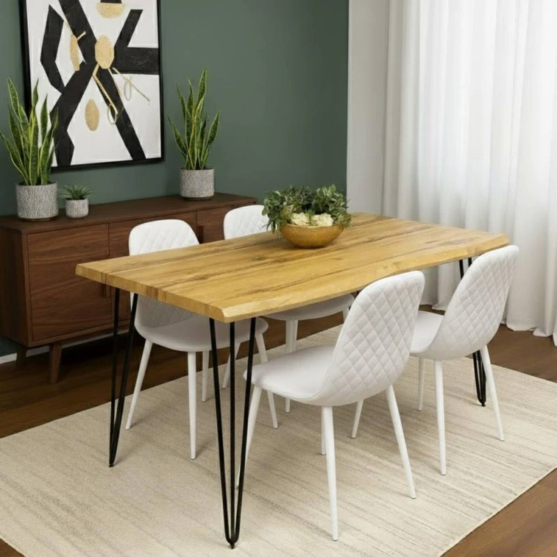 Image of KOSY KOALA Dining Table Set & 4 Faux Leather Chairs Dining Room Furniture in Brown Brown Unisex