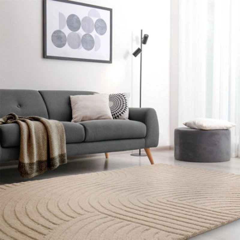 Image of Beige Handmade Modern Wool Easy To Clean Geometric Rug For Bedroom Dining Room And Living Room -120Cm X 170Cm