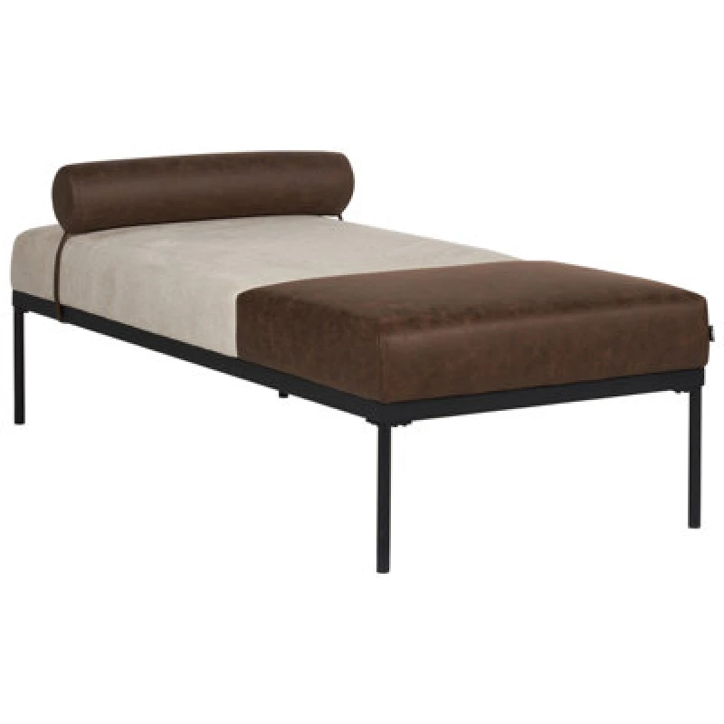 Image of Beliani Chaise Longue Malmos Faux Linen Faux Leather Dark Brown