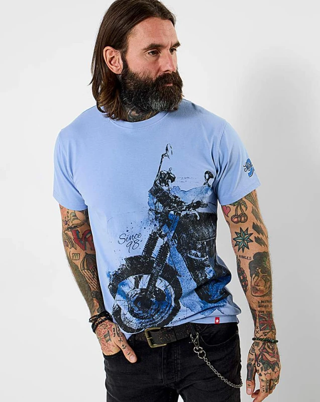Image of Joe Browns Joe Browns Side Sketch Bike T-Shirt Blue - Joe Browns - Size: XXL48/50 Blue Male XXL48/50 JB32805