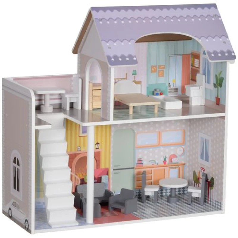 Image of AIYAPLAY Dolls House with 13 Pieces Furniture & Accessories, Multi 350-175V00MX