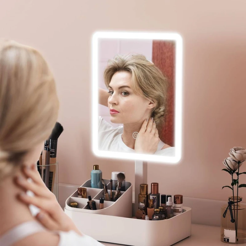 Image of HOMCOM Makeup Mirror, Light Up Mirror with Touch Screen, 2 Lighting Modes in White White Unisex