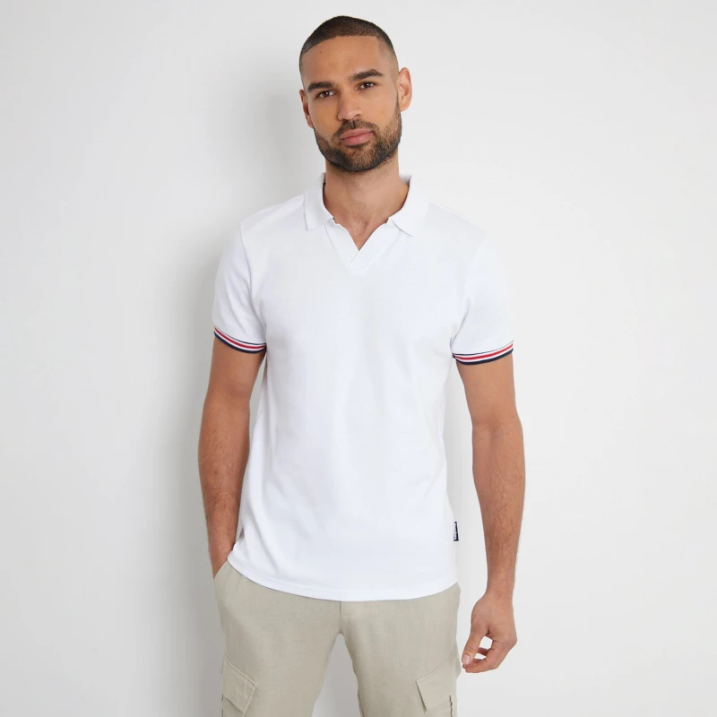 Image of Threadbare Trophy Neck Cotton Polo Shirt - White White S