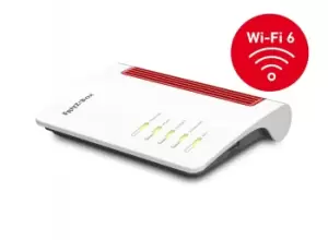 image of FRITZ!Box 7530 AX - WiFi 6 (802.11ax) - Dual Band (2.4 GHz / 5 GHz) - Ethernet LAN - 5G - Red - White - Tabletop Router