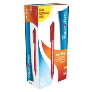 image of Paper Mate InkJoy 100 Retractable Ballpoint Pens Medium 1.0mm Tip Red Ref S0957050 Pack of 20