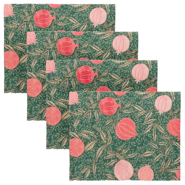 image of Paoletti Pomegranate Washable Set of 4 Abstract Placemats Green