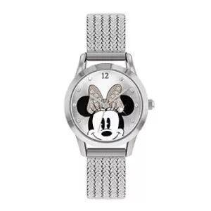 image of Disney Minnie Mouse Silver Stainless Steal Mesh Strap Watch MN8008