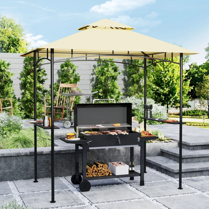 Image of Outsunny 8' x 5' Grill Gazebo, Double Tiered Outdoor BBQ Shelter Beige