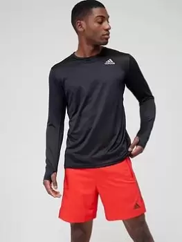 Image of adidas Own The Run 3 Stripe Long Sleeve T-Shirt - Black/Silver, Black/Reflective Silver Size XS Men