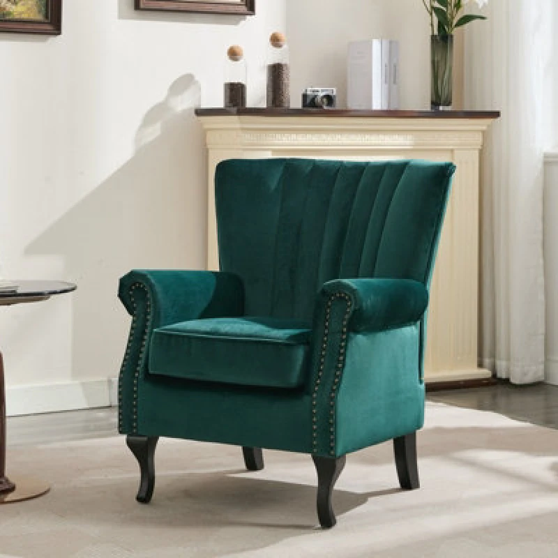 Image of High Back Modern Tub Chair Mid-Century Velvet Accent Chair Sofa W Soft Padded