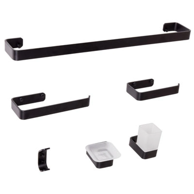 Image of Beliani 6 Piece Bathroom Hardware Set Zorritos With Towel Bars And Hooks Metal Black