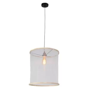Image of Finn Cylindrical Pendant Ceiling Light White Transparent, Wood Blank