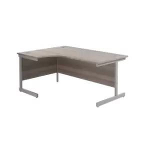 Image of 1600X1200 Single Upright Left Hand Radial Desk Grey Oak - Silver + Desk High Ped
