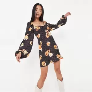 Image of Missguided Balloon Ls Milkmaid Mini Polka - Black