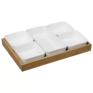 Image of Bamboo & Ceramic 7 Piece Appitiser Board Set Natural