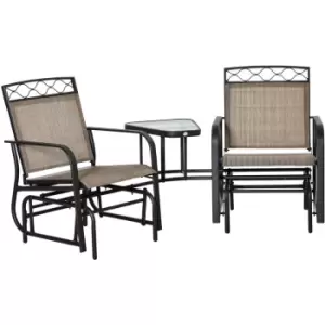 image of 2-Person Outdoor Glider Rocker Chair with Center Table for Backyard - Brown - Outsunny