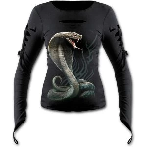 Image of Serpent Tattoo Slashed Goth Glove Womens Large Long Sleeve Top - Black