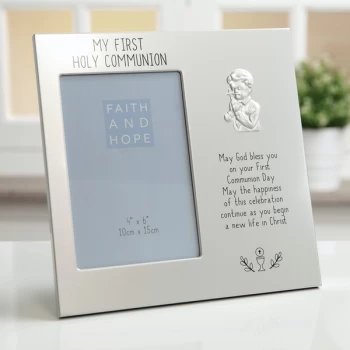 image of 4" x 6" - Faith & Hope Aluminium 1st Communion Frame - Boy