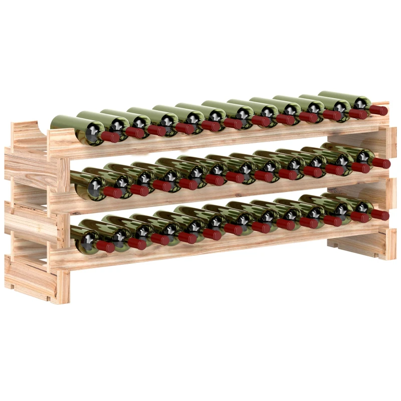Image of HOMCOM 36 Bottle Shelf Wine Rack Holder Standing Holds Storage Fir Wood Cellar TJ Hughes Natural 5061025070961