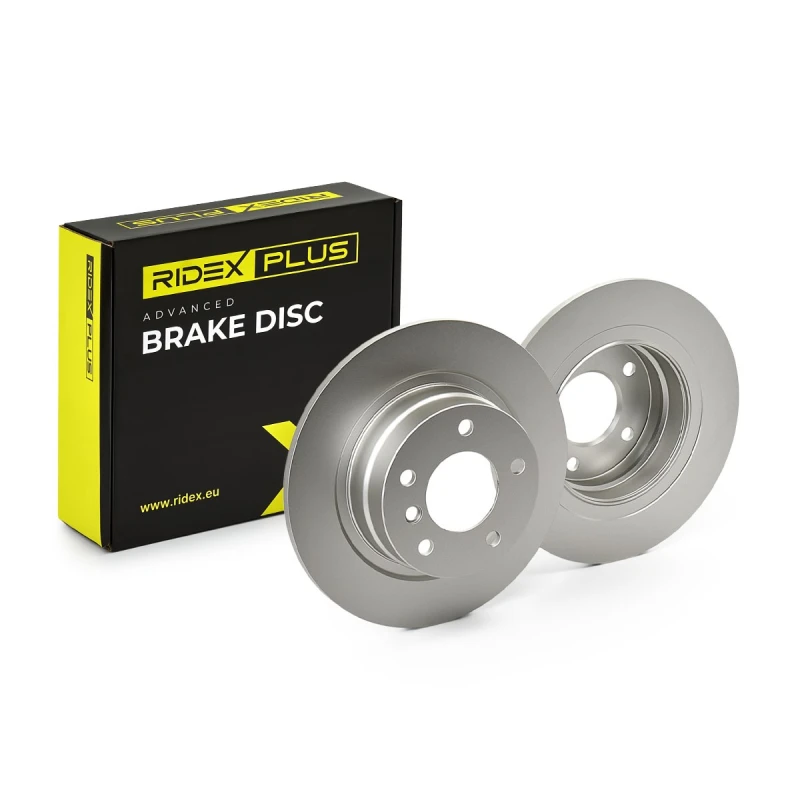 Image of RIDEX PLUS 82B0367P Brake disc Rear Axle, Solid, Grey Cast Iron, Coated, High-carbon, with bolts/screws Grey Cast Iron Brake Disc (82)