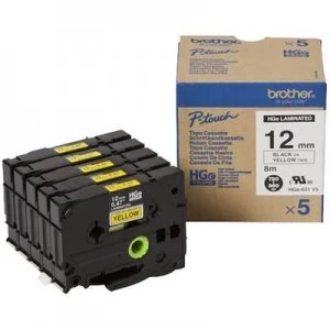 Image of Brother HGe-631V5 Labelling tape 5 Piece set Tape colour: Yellow Font colour: Black 12mm 8 m