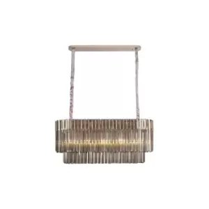 Image of Poland Ceiling Pendant Rectangle 5 Light E14, Polished Nickel, Smoke Sculpted Glass