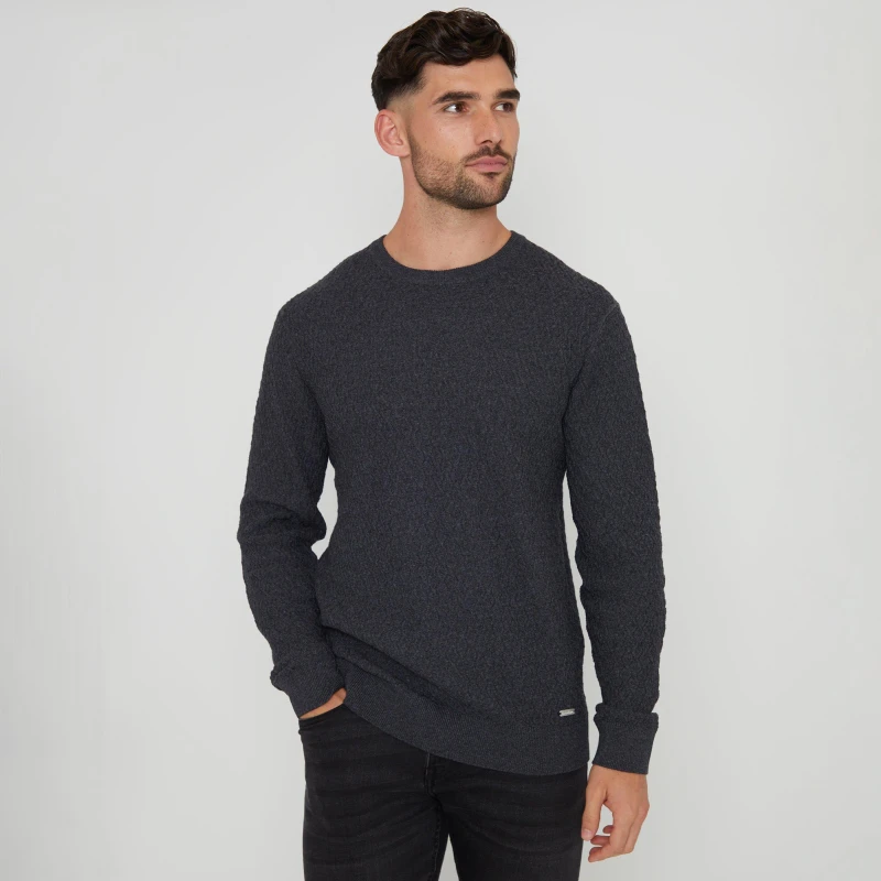 Image of Threadbare 'Staleyhall' Mini Cable Knit Crew Neck Jumper Charcoal