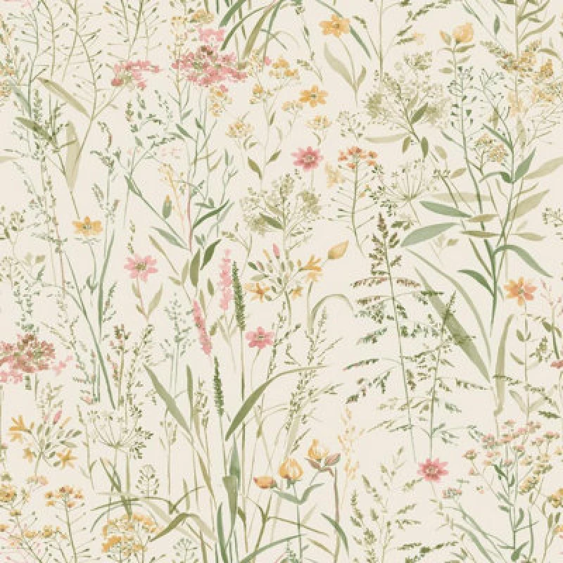 Image of Grandeco Free Flower Sprigs And Grass Wallpaper, Natural, Brown A74501