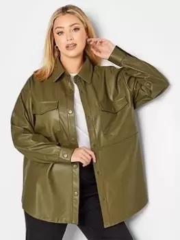 Image of Yours Pu Shacket Olive, Green, Size 30-32, Women