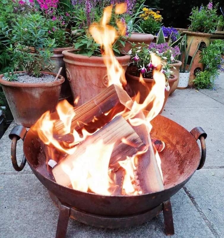 Image of Inspirational Gifting 3 in 1 BBQ Hand Made Fire Pit Kadai Steel Cooking Bowl 40cm Diameter in Brown Brown Unisex