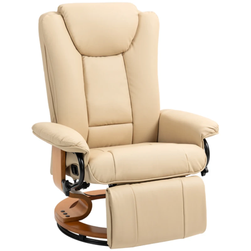 Image of HOMCOM HOMCOM PU Leather Reclining Armchair with Footrest for Living Room, Beige Beige One Size Unisex 5063603020627