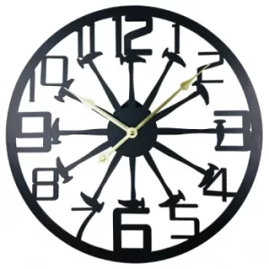 image of Black Metal Hammer Cut Out Wall Clock 40cm