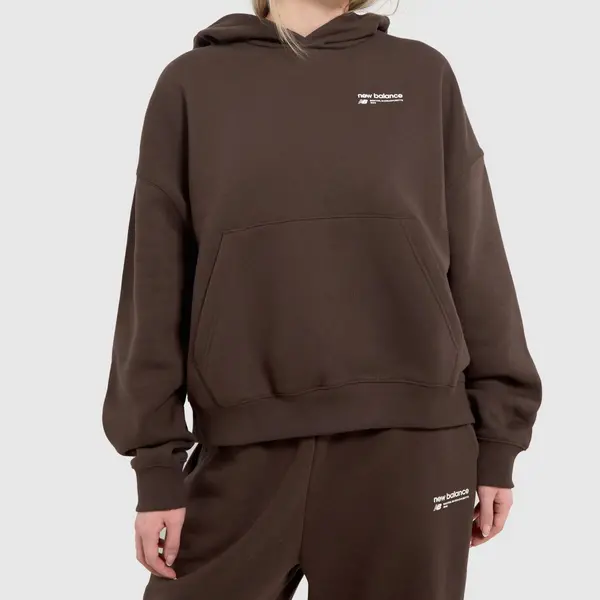 Image of New Balance linear brushed fleece hoodie in dark brown Dark Brown Med