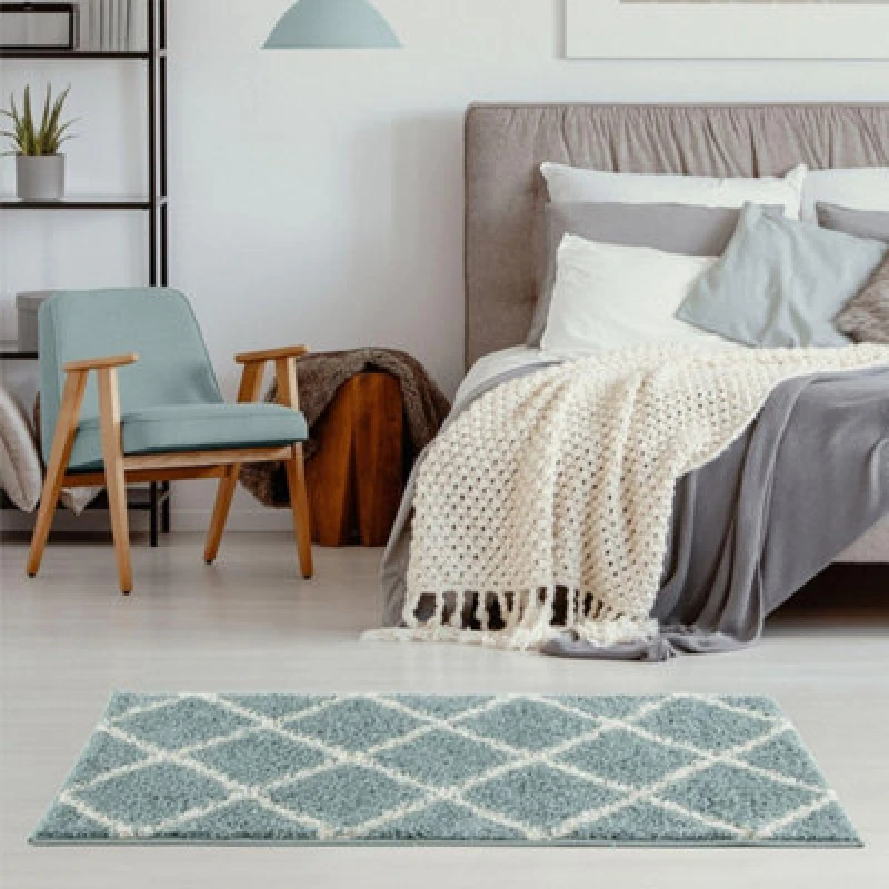 Image of The Rugs Myshaggy Collection Rugs Diamond Design In Duck Egg Blue 383Db