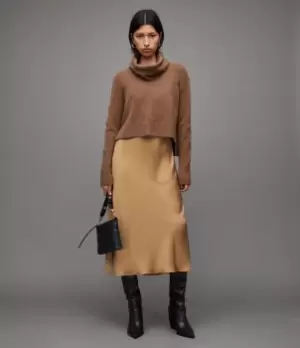 Image of AllSaints Womens Tierny 2-In-1 Roll Neck Dress, Brown, Size: M