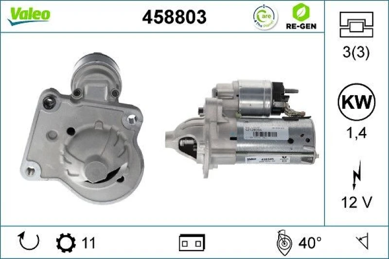 Image of VALEO 458803 Starter motor VALEO RE-GEN REMANUFACTURED 1,4kW, 12V, Number of Teeth: 11 Starter (2)