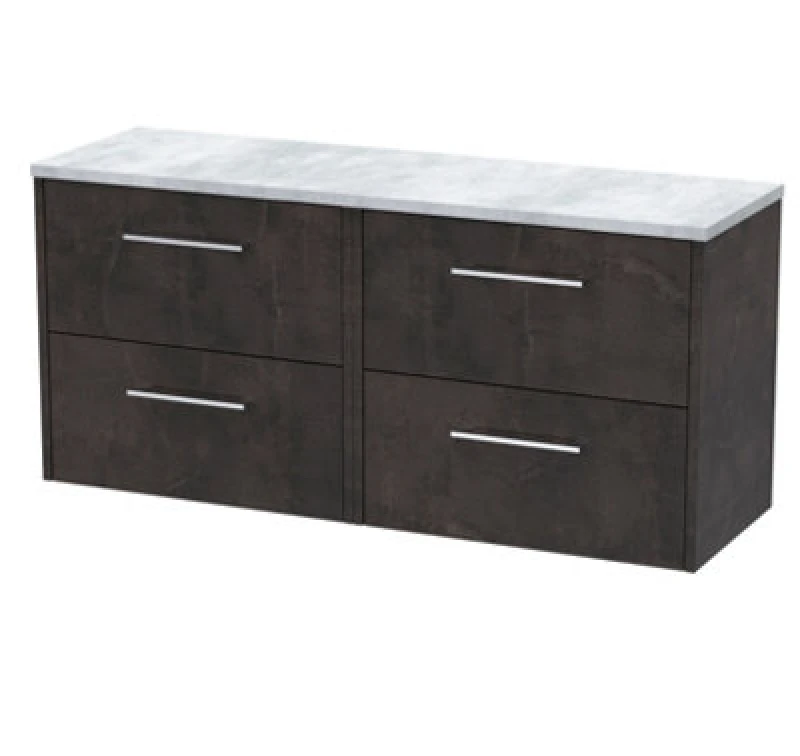 Image of Nuie Hudson Reed Juno Wall Hung 4-Drawer Vanity Unit & Bellato Grey Worktop, Countertop Basin Unit In Metallic Slate, 1200mm