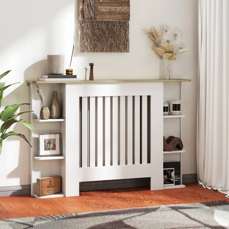 Image of Homcom Vertical Slatted Heater Cover For Living Room, Medium, White