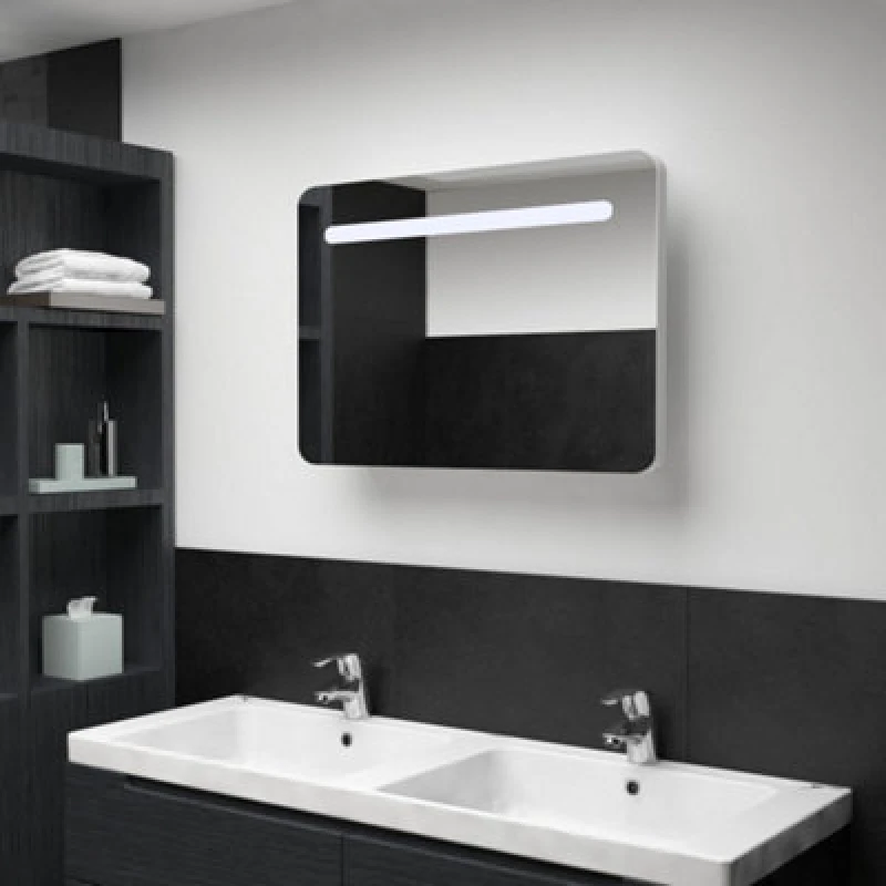 Image of vidaXL LED Bathroom Mirror 80x9.5x55cm Wall Light Vanity Mirror Wall Cabinet