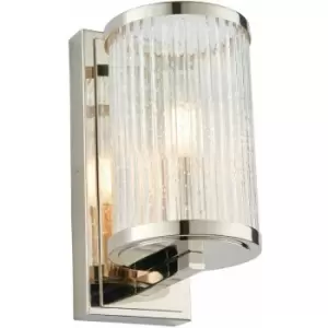 image of Loops - Dimmable LED Wall Light Nickel & Ribbed Bubble Glass Shade Hanging Lamp Fitting