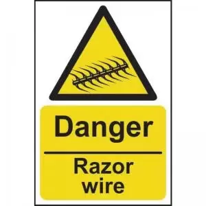 Image of Danger Razor Wire&rsquo; Sign; Rigid 1mm PVC Board 200mm x 300mm