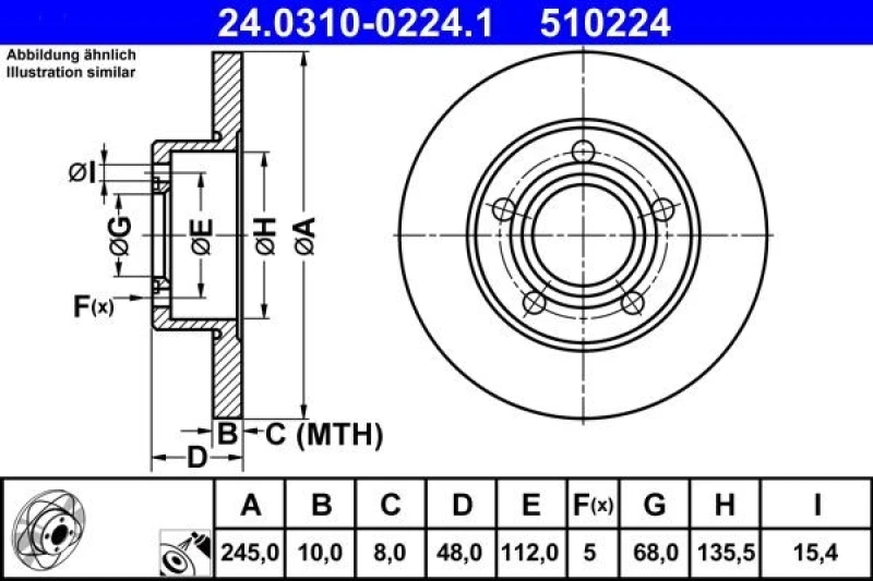 Image of ATE 24.0310-0224.1 Brake disc solid, Coated Brake Disc (82)