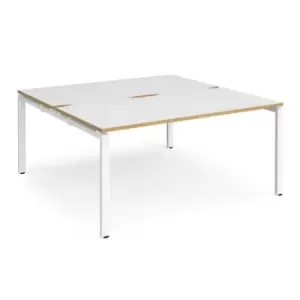Image of Bench Desk 2 Person Rectangular Desks 1600mm With Sliding Tops White/Oak Tops With White Frames 1200mm Depth Adapt