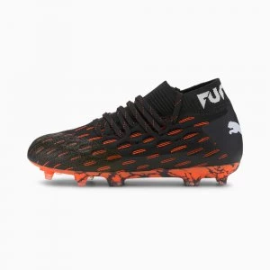 image of PUMA Future 6.1 NetFit FG/AG Youth Football Boots, Black/White/Shocking Orange Size 2 Shoes